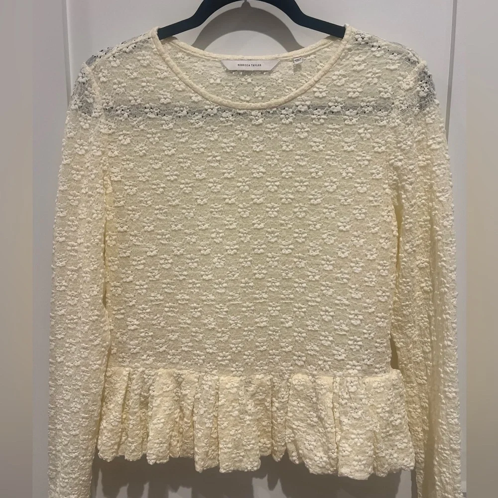 Rebecca Taylor Lace Peplum Top Size Large L cream ivory